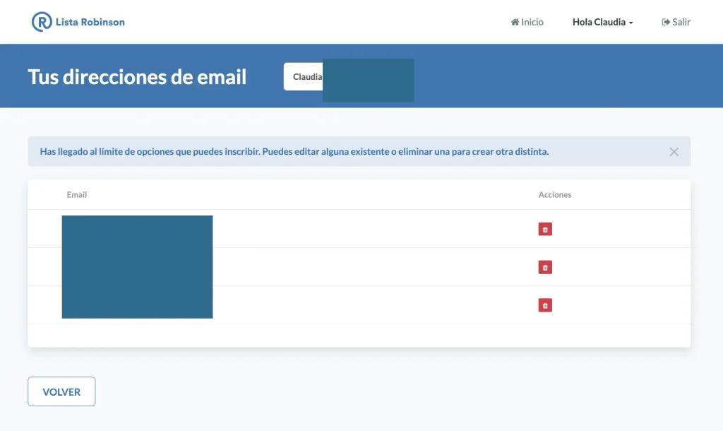 Direcciones de email Lista Robinson