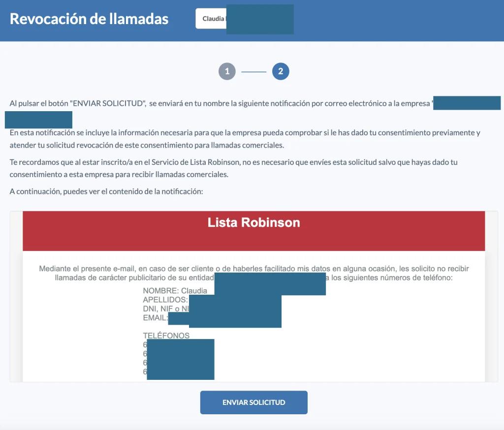 Revocación de llamadas Lista Robinson