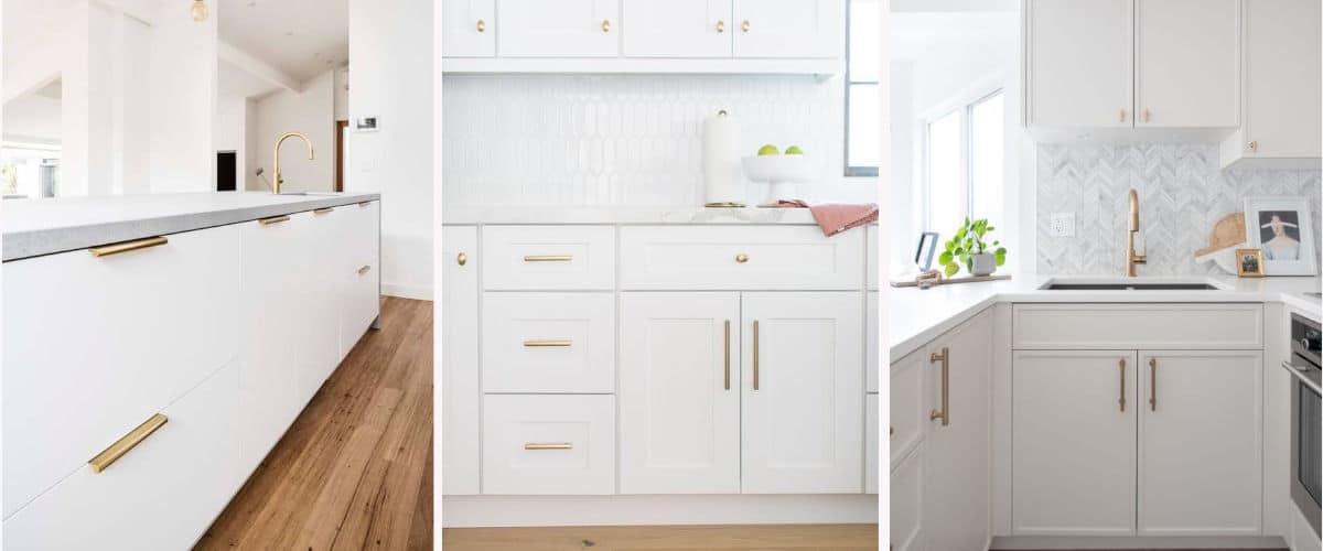 Tiradores dorados en cocinas blancas