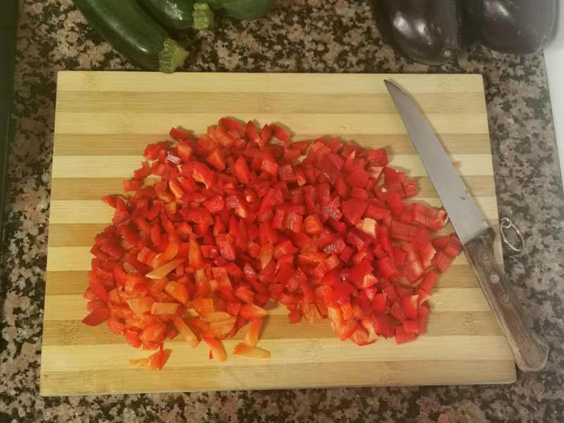 Pimiento rojo cortado