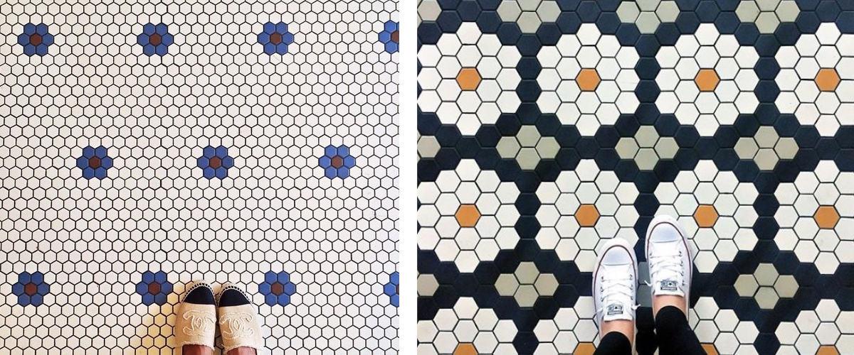 Azulejos hexagonales con motivos florales