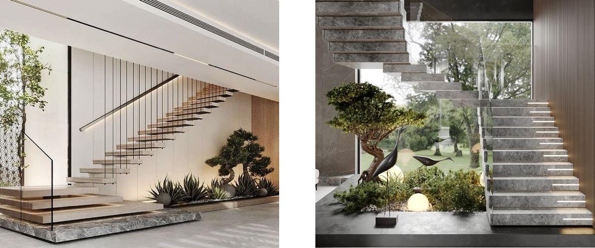 Bonsais bajo la escalera