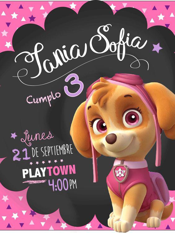 Invitaciones para Fiestas de paw patrol para niña
