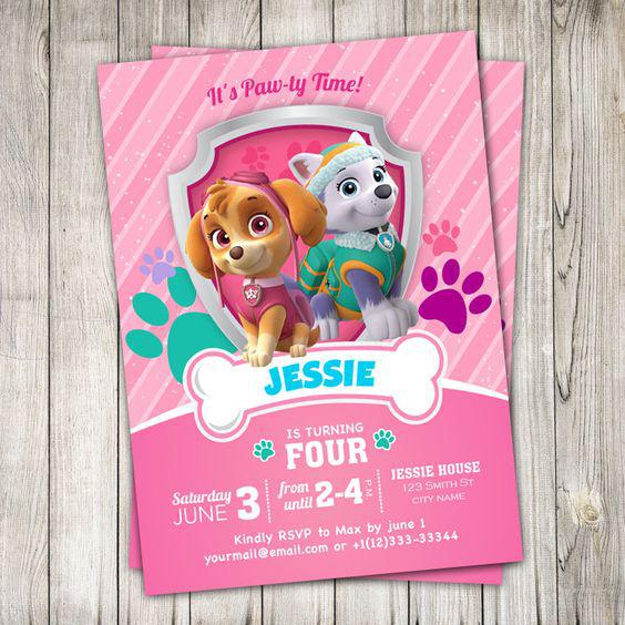 Invitaciones para Fiestas de paw patrol para niña