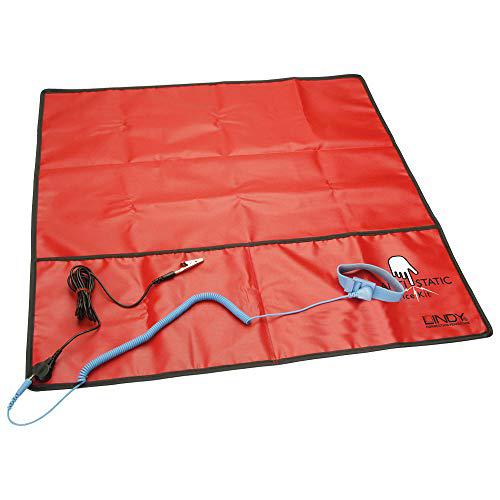 Lindy 43080 - Alfombrilla anti estática de 60 cm x 65 cm con toma a tierra y pulsera anti estática de 1.5 m