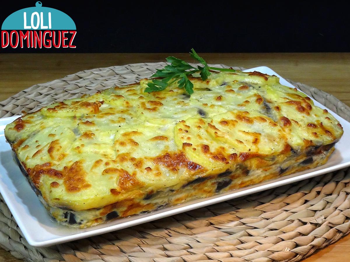 Pastel de patatas, berenjenas, jamón york y queso, súper fácil y SIN FRITOS. Una receta muy económica y rápida de preparar