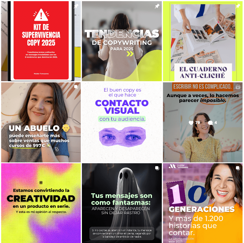 Ejemplo del uso de redes sociales en el inbound marketing con mensajes acerca del copywriting.