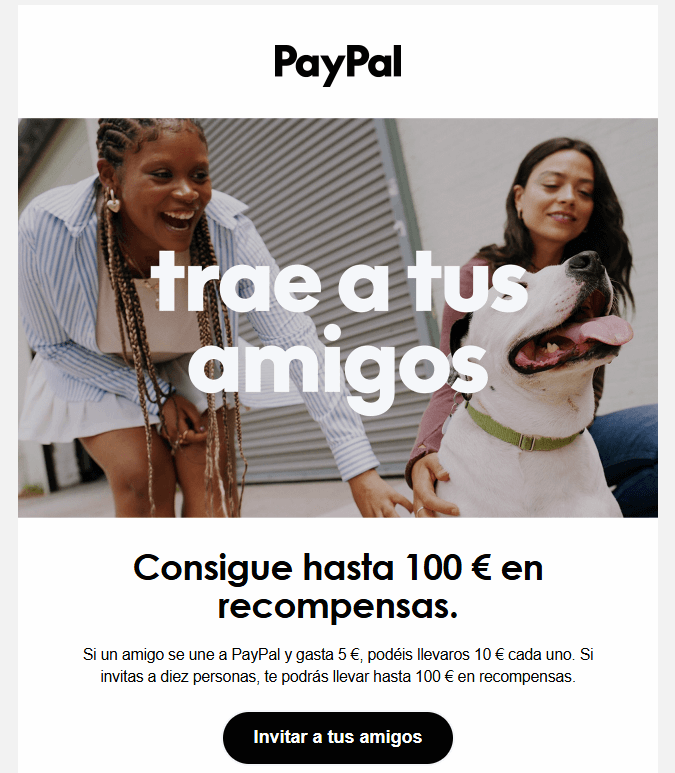Ejemplo de referral marketing por email indicando la recompensa y las condiciones de la misma.