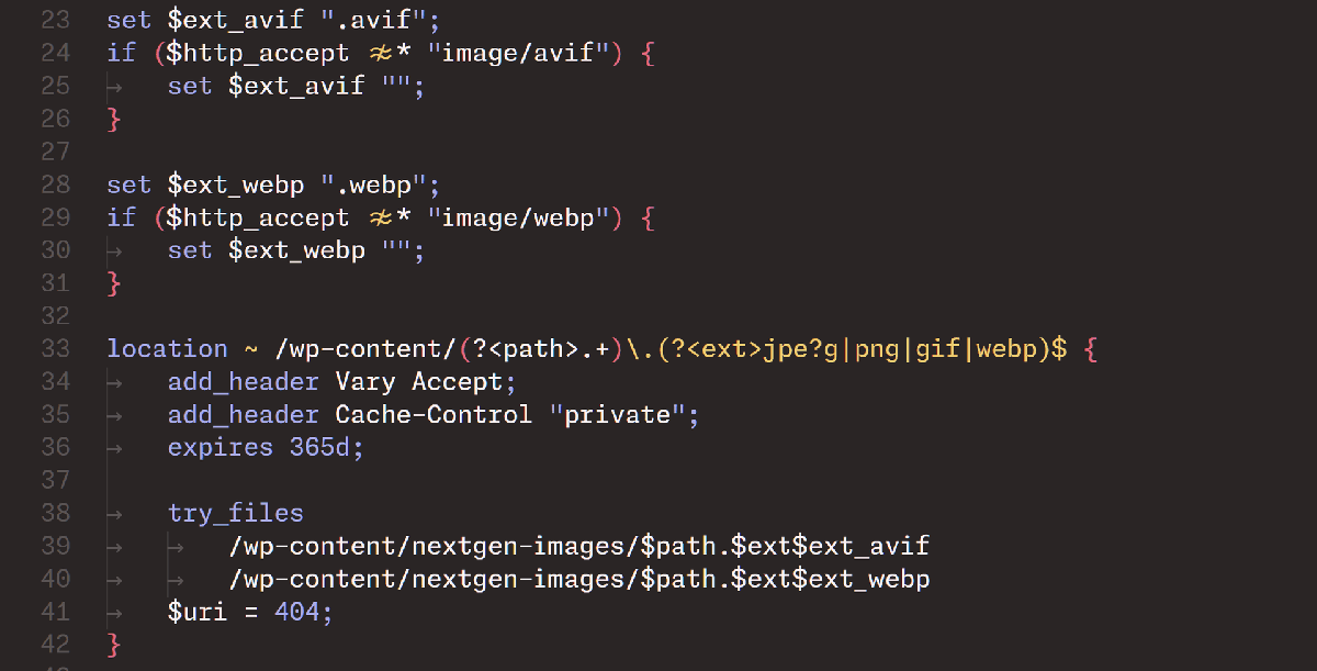 Configuración de servidor Nginx para el soporte de archivos WebP y AVIF