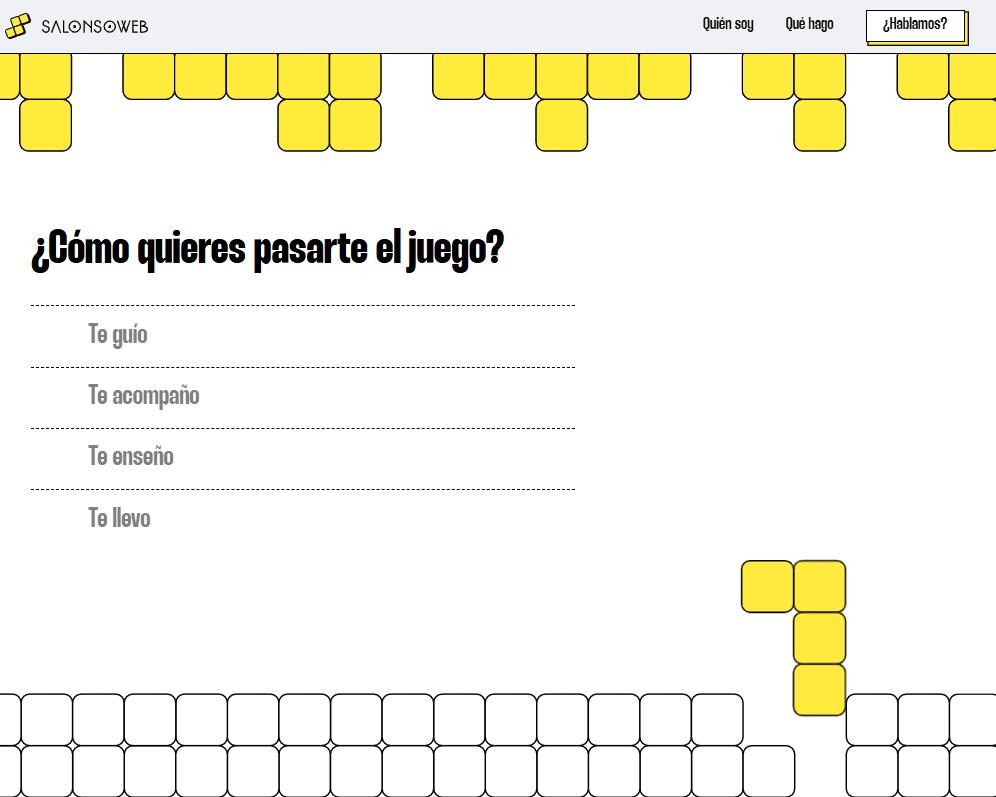 Ejemplo de hilo conductor en un juego online indicando si necesita ayuda para pasar el juego en diferentes formas.