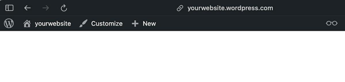 Captura de pantalla de la vista con sesión iniciada del sitio de WordPress yourwebsite.wordpress.com.