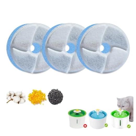 WOLMIK Filtros de fuente de agua para gatos, 3 + 3 filtros de repuesto para fuente de agua para gatos, 3 filtros de fuente para gatos con 3 filtros de espuma azul, accesorios para gatos, filtros de