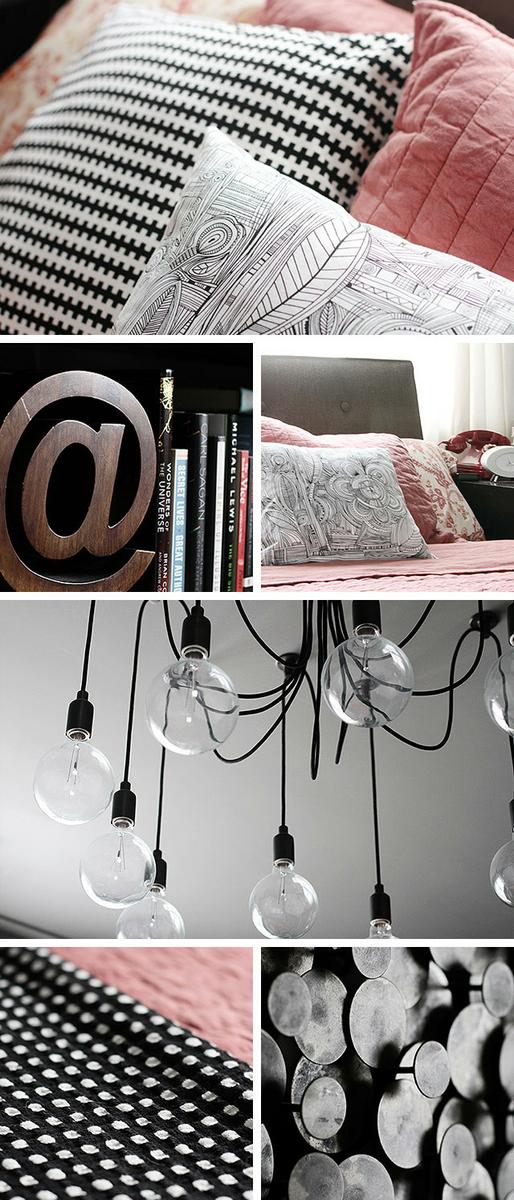Coral and Gray Bedroom with Black and White Details, Making it Lovely