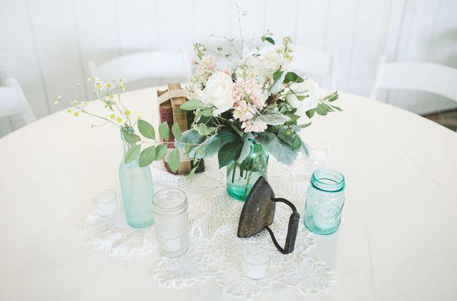 blue bottles centerpieces