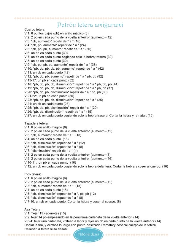 Patrón tetera amigurumi Adoraideas