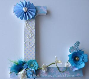 Letras de madera decoradas con "Cup Cake Boutique " en azul