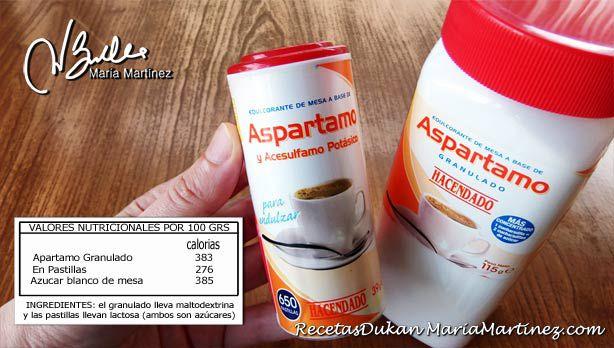 Aspartamo granulado y en pastillas, no apto Dukan