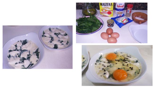 Huevos al plato con espinacas y mozzarella - paso a paso