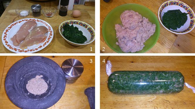 Fiambre de pollo y espinacas - paso a paso