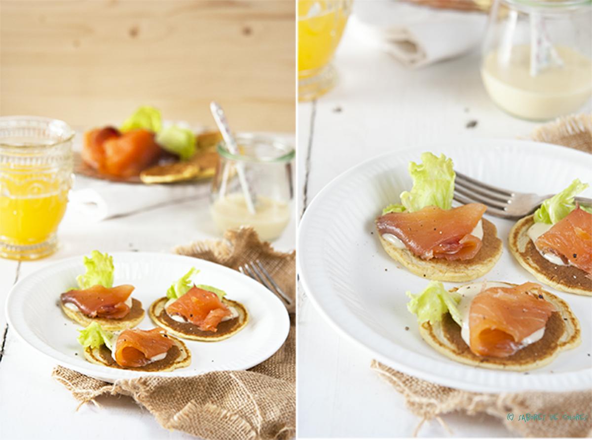 BLINIS CON SALMÓN Y MAYONESA DE MIEL