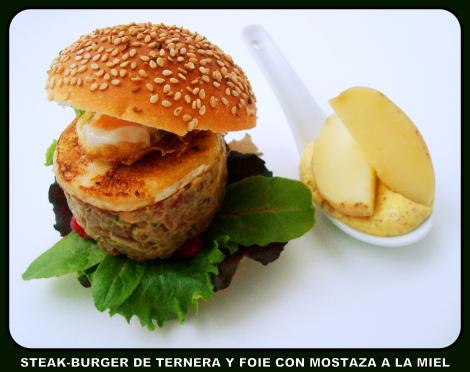 Steak burger de ternera y foie con mostaza a la miel