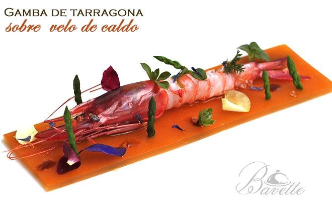 Gamba de Tarragona sobre gelatina de caldo