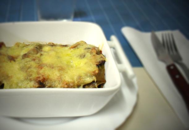Lasaña de setas con pasta de espinacas