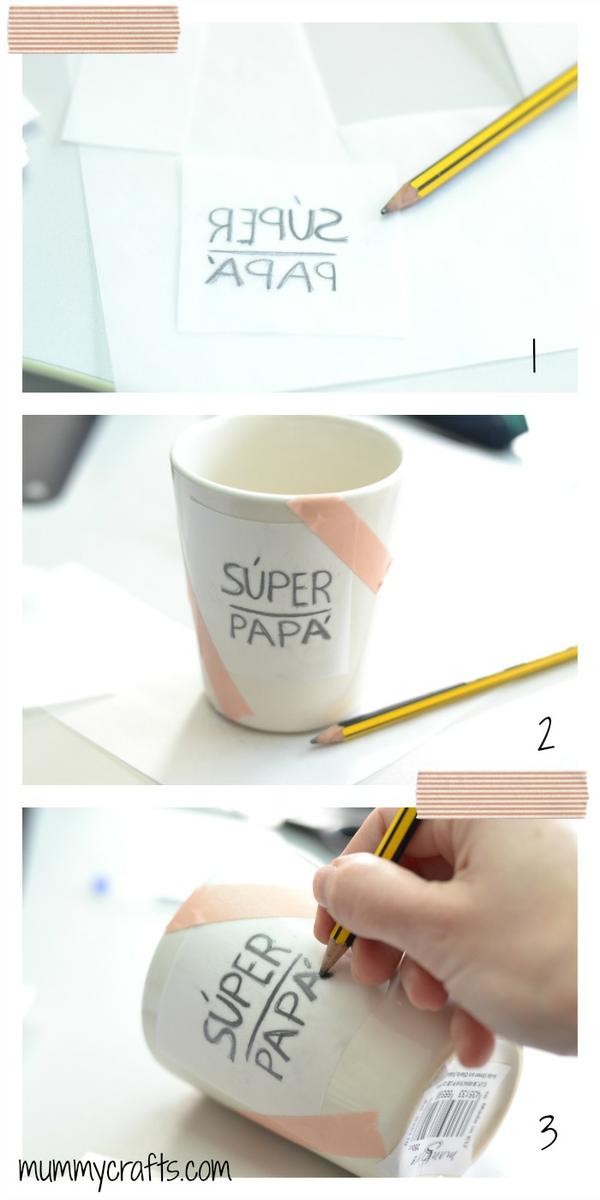 Calcar el dibujo sobre la taza paso a paso