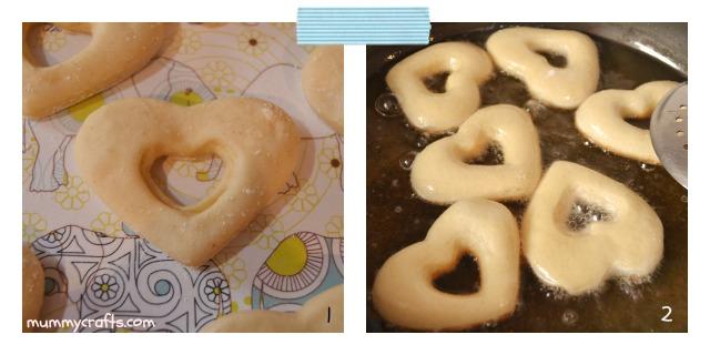 Freir dónuts en forma de corazón