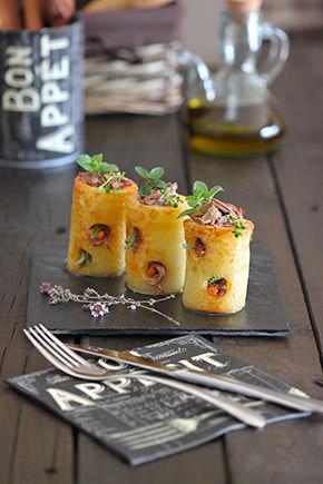 Cilindro de patata con jarrete trufado