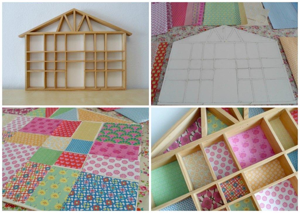 CASITA EXPOSITOR DECORATIVA VINTAGE RECUPERADA CON PAPELES ESTAMPADOS LALOLE