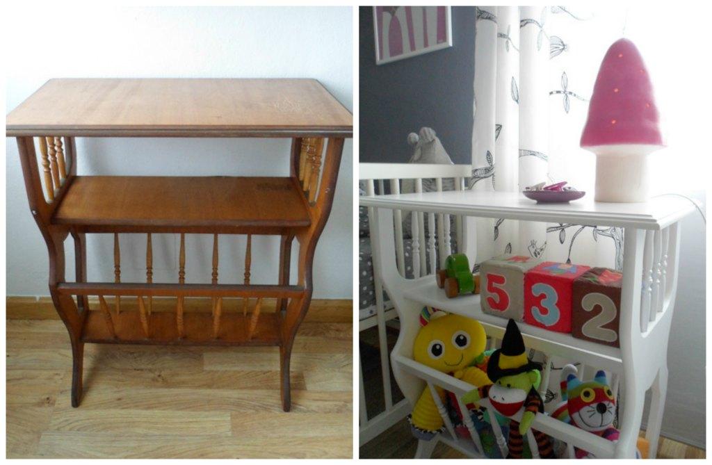 Viejo mueble revistero reciclado como mesita juguetero antes