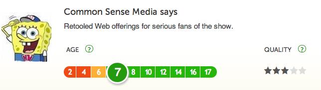 Valoración de Bob Esponja en Common Sense Media