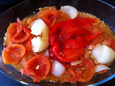Las verduras ya asadas y peladas