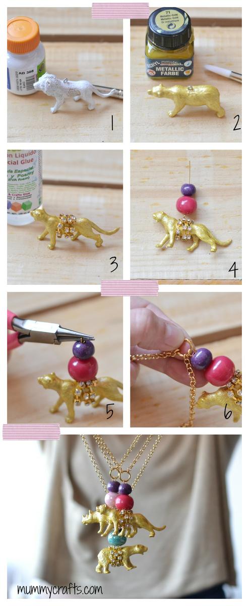 Como hacer collares con animalitos de plástico paso a paso