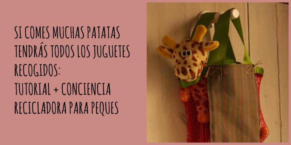 reciclar una malla de patatas en una bolsa para juguetes