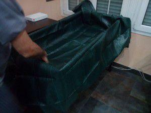 mesa de cultivo con tela drenante