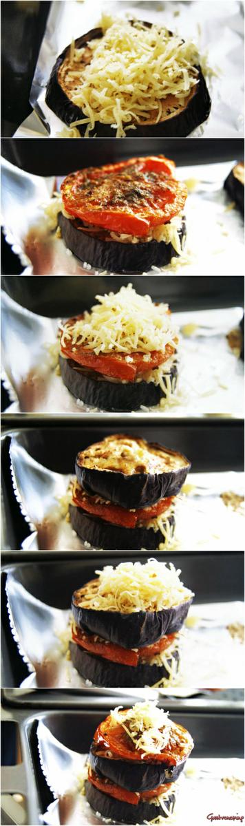 Milhojas de berenjena tomate y queso