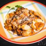 Pasta con berenjenas, croxetti