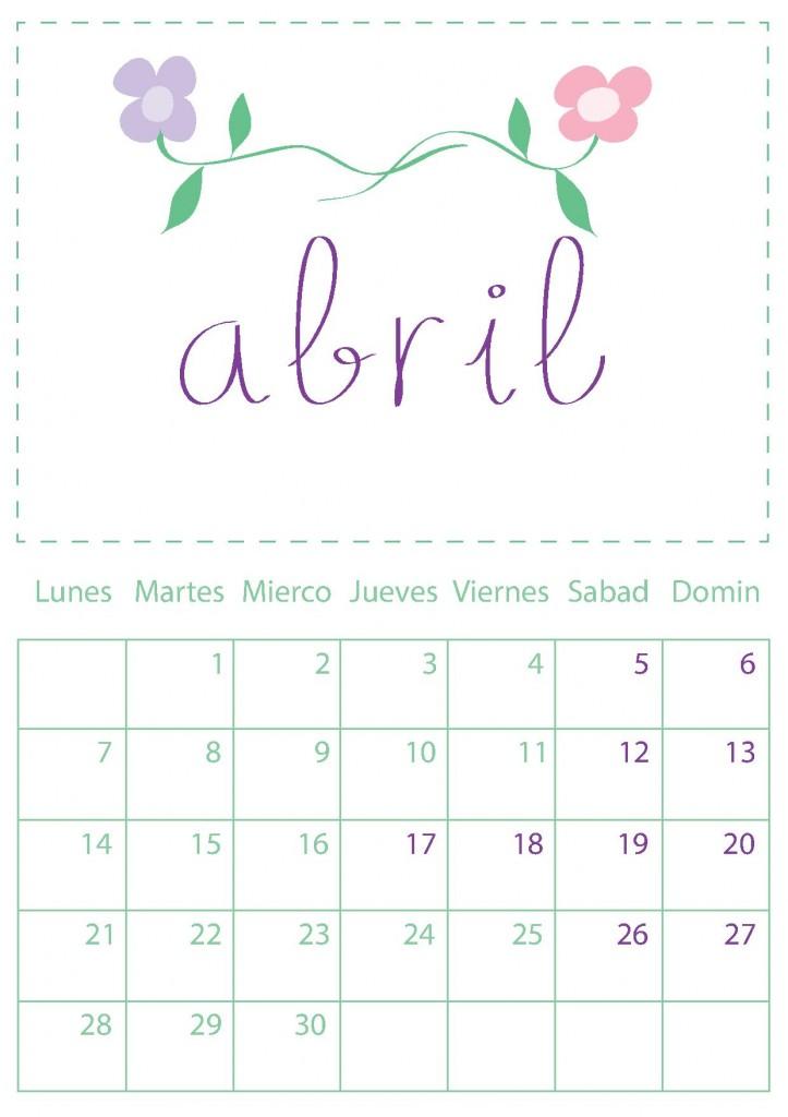 Calendario Abril 2017 Lámina Imprimible Decoración