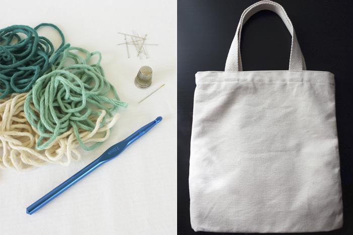 Materiales para customizar una bolsa con ganchillo