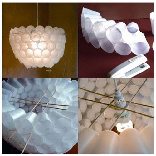 Lampara reciclada con vasos plasticos