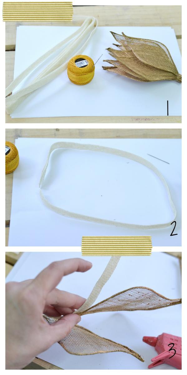 Preparamos la base del tocado con el bies de sinamay