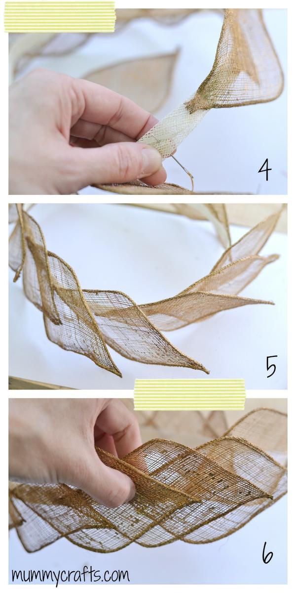 Coser los pétalos dela flor de sinamay a la base del tocado