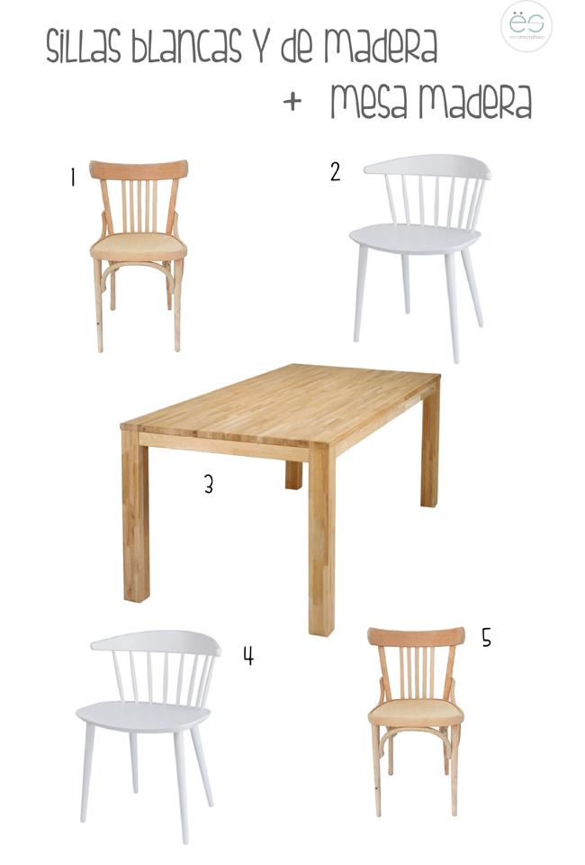 sillas blancas y madera