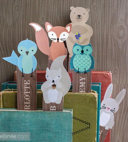 Marcapáginas de animales del bosque