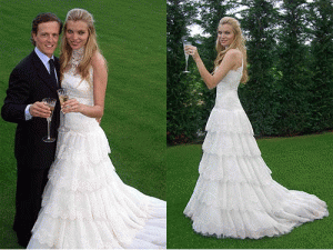 Esther Cañada el día de su boda con un vestido de novia con escote bateau