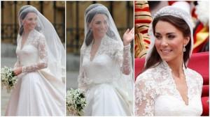 Kate Middleton con su vestido de novia con escote Queen Anne