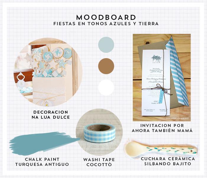 Tablero de inspiración para fiesta en tonos azul y marron