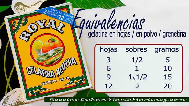 Gelatina y Grenetina: Equivalencias entre la gelatina en hojas, la gelatina en polvo en sobres y la grenetina.